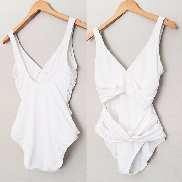Tommy Bahama Pearl Wrap-Front One-Piece Swimsuit White Size 10 Summer Pool Beach - Picture 13 of 15